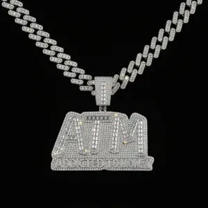 Iced Out Bling 5A CZ Letters ATM Addicted To Money Pendant Necklace Colors Cubic Zircon Men's HipHop 5mm Tennis Chain Jewelry