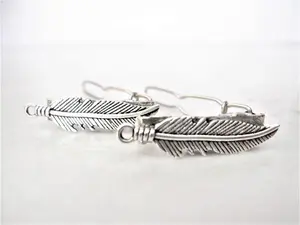 Extra tiny small silver metal feather native hair pin clip barrette (set of two)