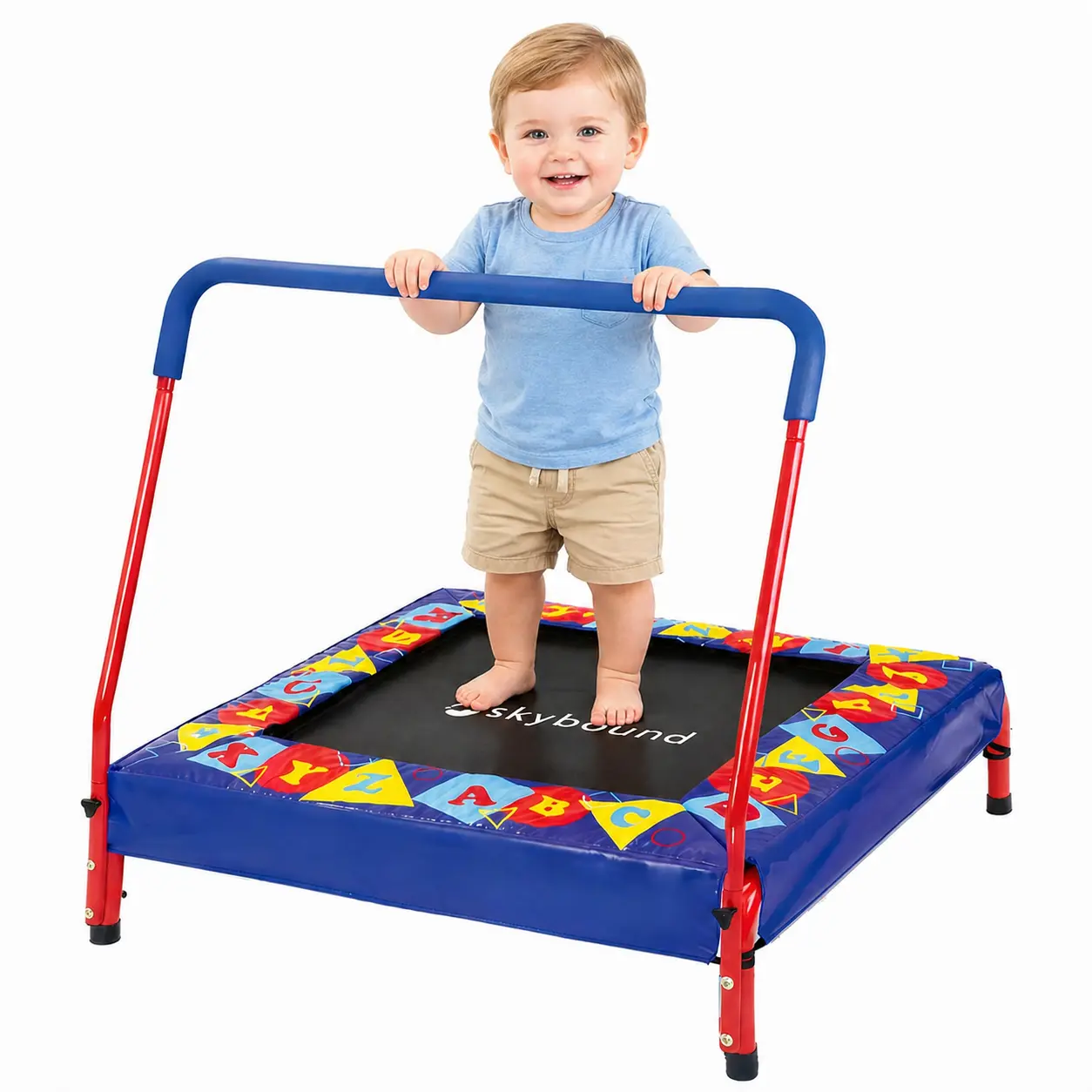 SkyBound 36-in Heavy-Duty Square Recreational Trampoline - Indoor/Outdoor Toddler Recreational Trampoline for Ages 3-8, High-Quality Springs, Quiet Bouncing, Coordination Boost, Adjustable Handle, Detachable Legs, Easy-to-Clean Active Play Gift, Recreatio