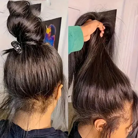 Bling Hair 360 Full HD Lace Wigs Human Hair Pre Plucked Straight Transparent Swiss Lace Frontal Wig for Black Women Body Wave Natural Color 180% Density with Baby Hair