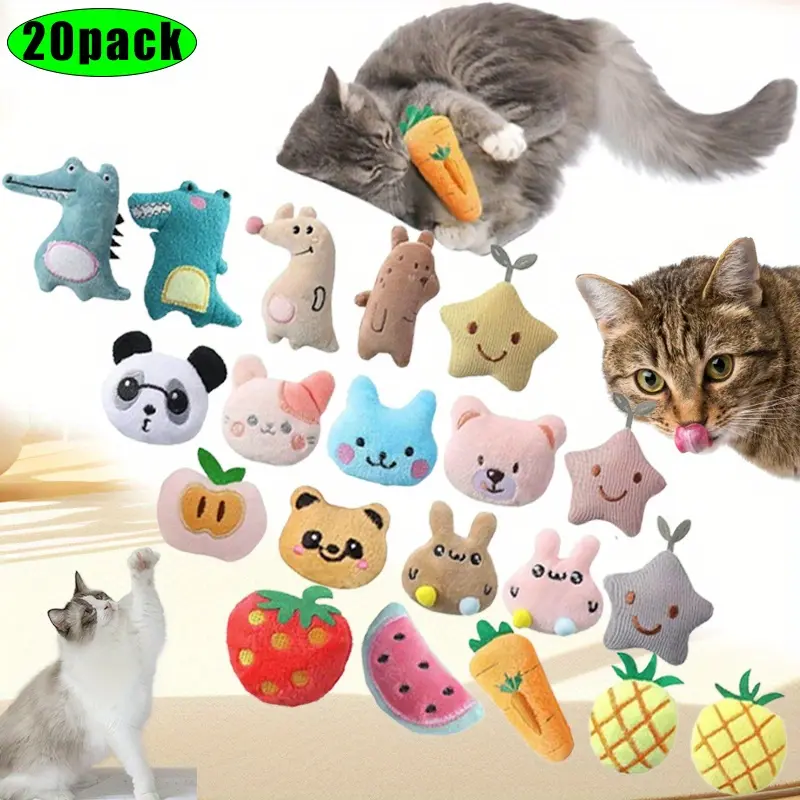 20PCS Durable Cat Toy Pet Herb Toys Interactive Plush Toy - for Interactive Play, Grind Teeth and Clean Teeth for Small Medium Size Cat,Feline Enrichment,Playful Pet Accessory,Indoor Cats