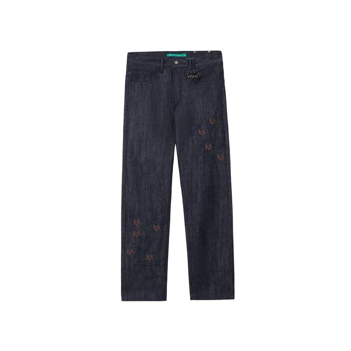 Men's Classic Straight Fit Raw Selvedge Denim Jeans - Soft Cotton Fabric, Functional Pockets, Embroidery Detail, Minimalist Lined Menswear Bottoms, Raw Denim, Streetwear, Pants, Logo Detail, Casual, Durable