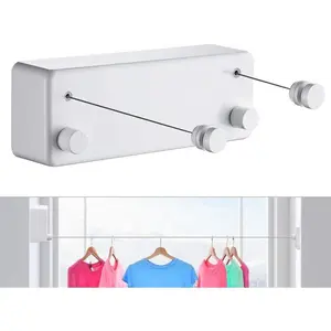 Double Retractable Clothesline with 13.8 Ft Steel Wire for Indoor Outdoor Hanging Clothes Drying Laundry, White