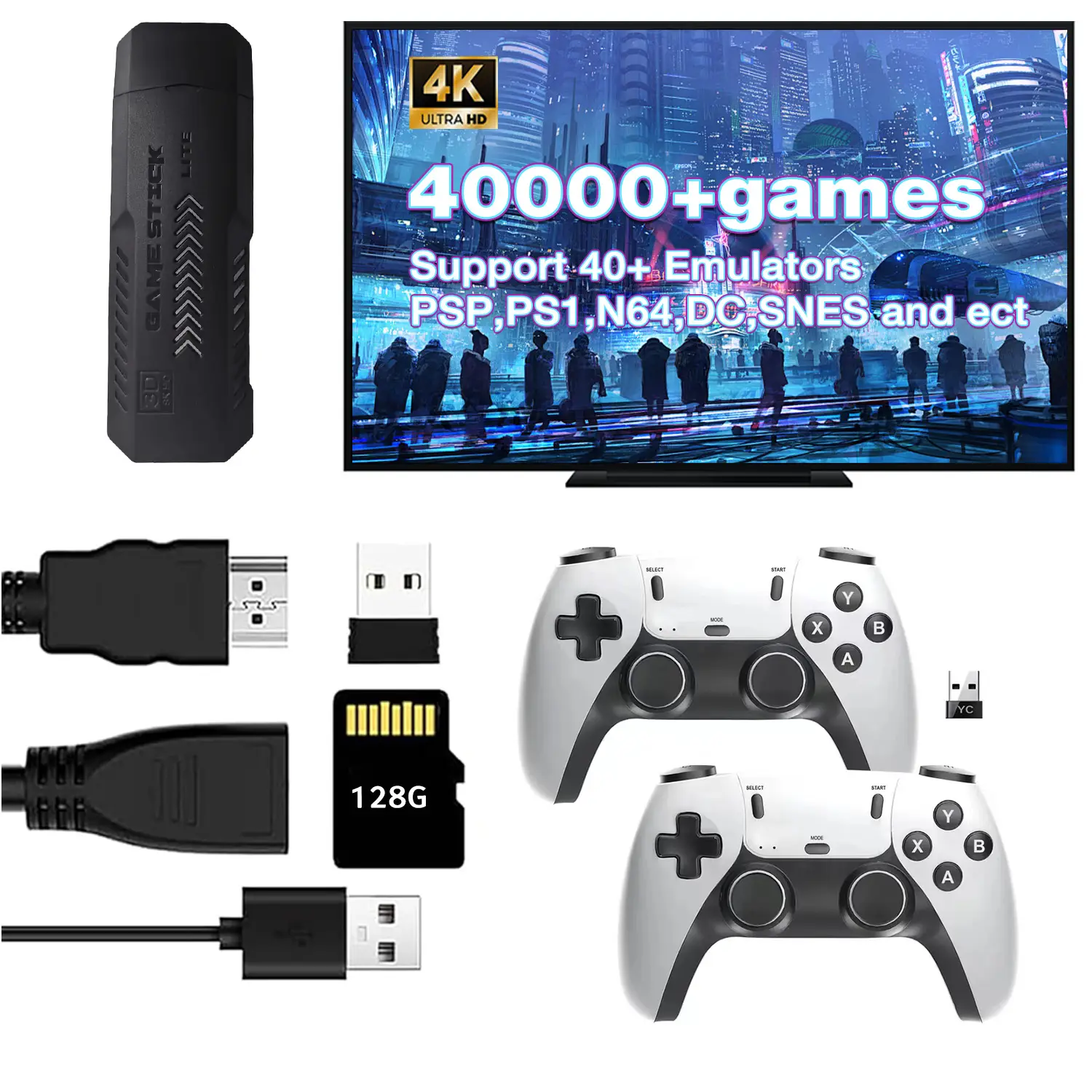 X2 Pro Wireless Retro Gaming Console, 40,000+ Games, Nostalgia Stick Fun, 40+ Classic Emulators, 4K HDMI, 128G, Plug & Play with Dual 2.4G Wireless Co