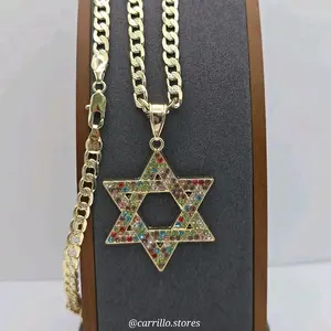 Star Of David gold-plated necklace Cuban link style 24"inches color's stone's