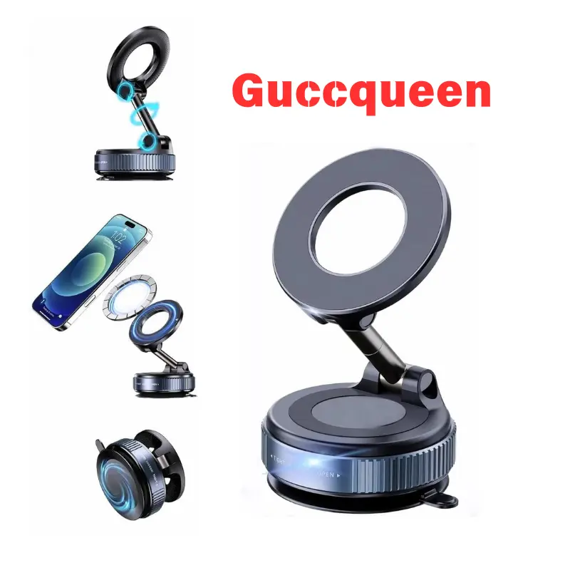 Guccqueen Cell Phone Holder for Cars - 360° Adjustable Magnetic Stand, Magsafe Magnetic Mount, Secure Suction Cup Base, Foldable Dashboard Holder, Universal Fit for All Smartphones