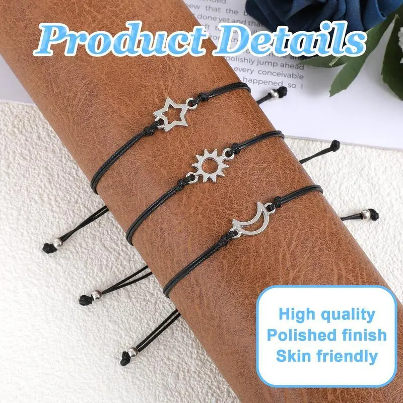 Pinky Promise Matching Bracelet 3 Sun Moon Star Friendship Bracelets Gift Friend Charm For Women Adjustable Braided Sister Family Teens Pinky Promise Matching Bracelet 3 Sun Moon Star Friendship Bracelets Gift Friend Charm For Women Adjustable Braided Sister Family Teens