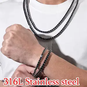 Luxurice Black Ice Tennis Chain 316L Stainless Steel Moissanite Shine Free Diamond Tester for Adults Unisex Design with GRA Certified Stones