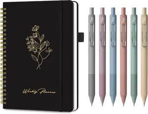 Weekly Planners Notebook with Goal & Habit Tracker Organizer, A5 Size, Spiral Binding, Free Gel Pens Bundle