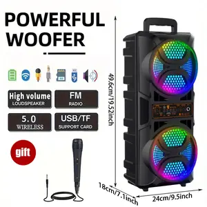 Portable Wireless Bluetooth Speaker With Microphone, Home Theater Subwoofer - Wireless Outdoor Portable Stereo Speaker, Party Speaker With RGB Lights, DJ, 2400mAh Rechargeable Battery, USB Charging - Ideal For Home, And Christmas