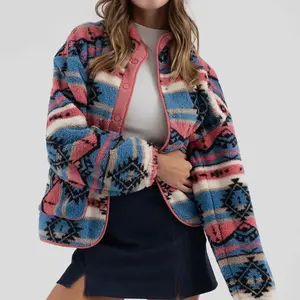 Multi Print Fleece Jacket - Women's Coat with Multi-Print Design and Comfortable Fit - Womenswear, Coats