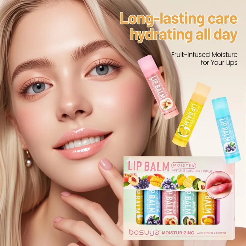 Multi-Fruits Essence Moisturizing Balm Stick - Alcohol-Free, Glycerol-Based Balm Stick Lip Treatments for Autumn-Winter Care, Deep Nourishment, Long-Lasting Hydration, Moisture-Locking, Soft Smooth Supple Finish