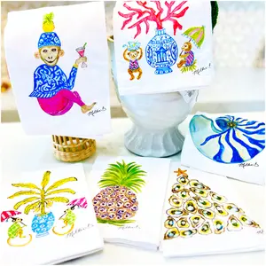 Cotton Original Watercolor Art Kitchen or Guest Towels, made in SC