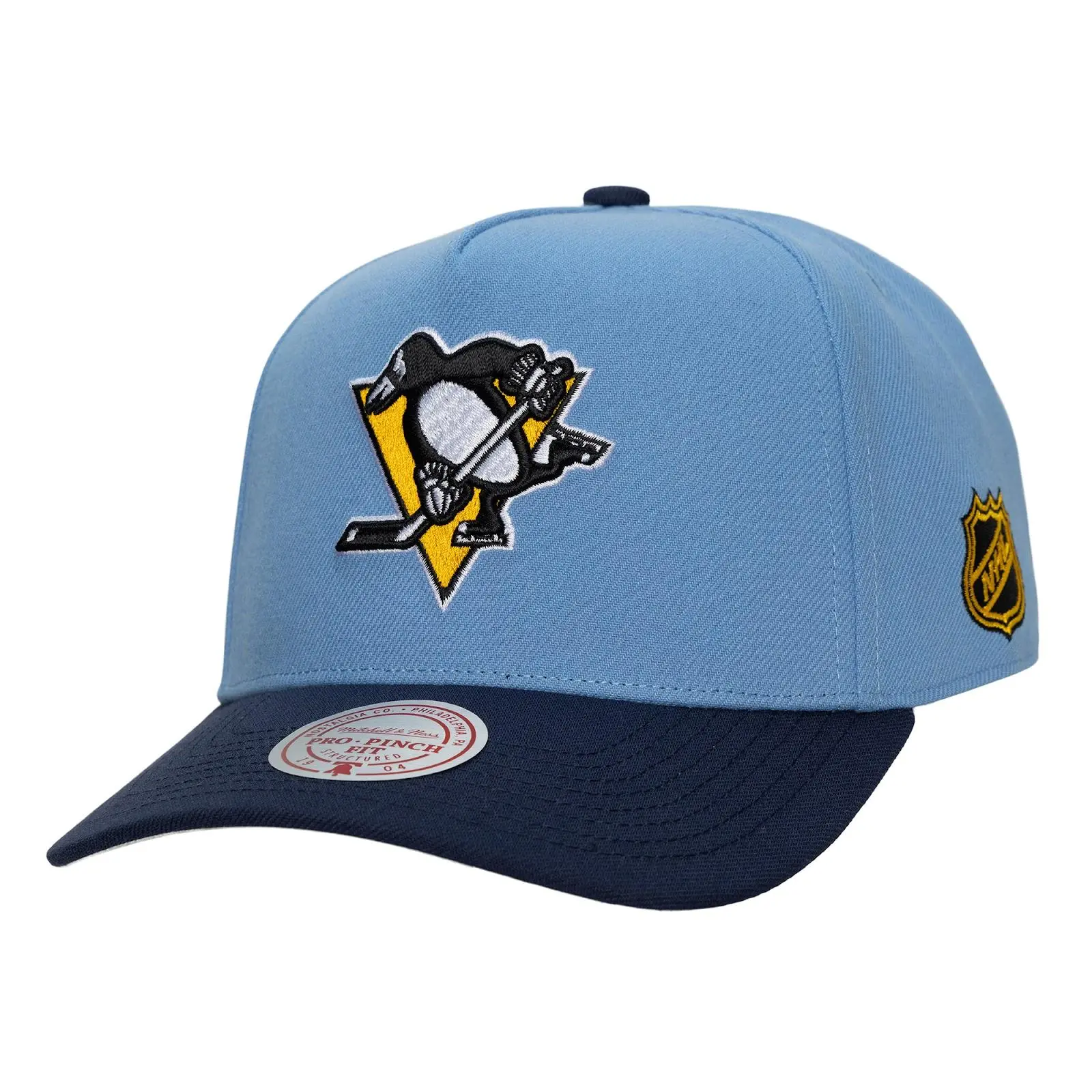 Pittsburgh Penguins Light Blue/Navy Legendary Home Pro Pinch Snapback Hat NHL Throwback Cap Adjustable Fan Gear Mitchell & Ness