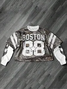 Realtree Camo Hoodie for Men, Trendy Branch Print Faux Two-Piece Pullover, Boston City Slogan, Casual Comfortable Spring & Fall Top