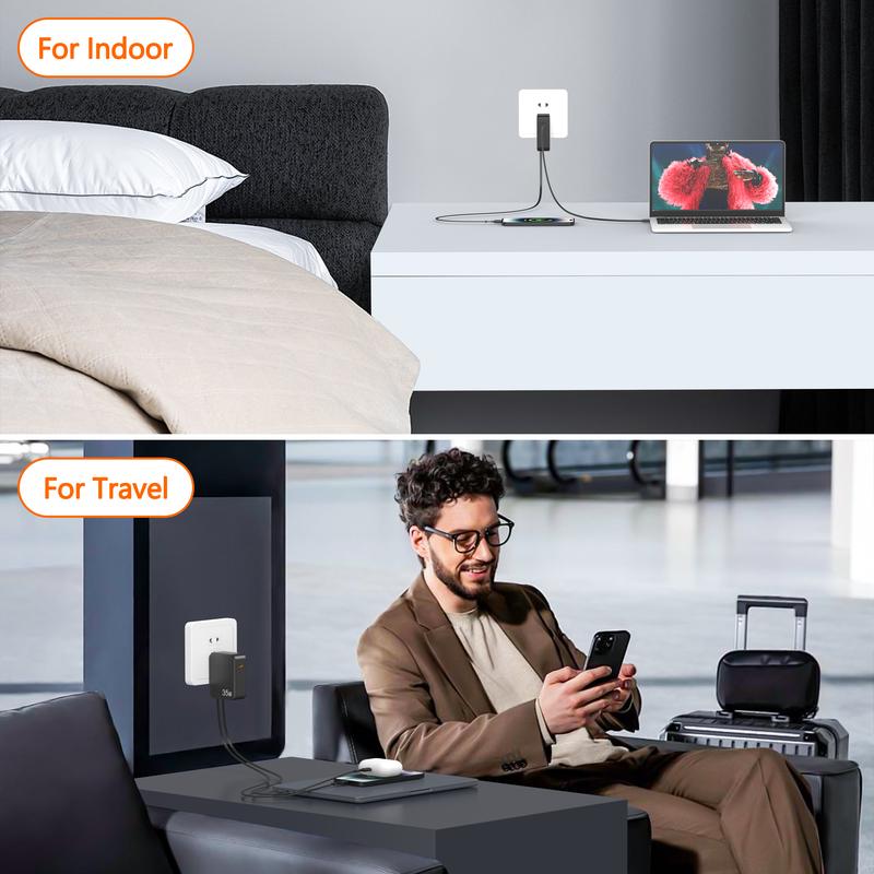 35W Retractable Wall Charger with Dual Cables, 3-Port USB Hub for Fast Charging iPhone 16/15/14/13/12/11, iPad, Samsung, LG & More