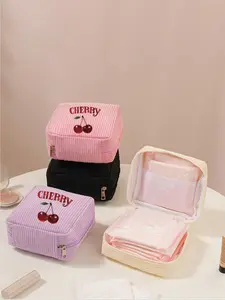 Cherry Print Makeup Bag, Travel Cosmetic Bag, Sanitary Pad Storage Pouch, Compact Travel Wallet, Perfect Gift for Travellers, Women, Bridesmaids