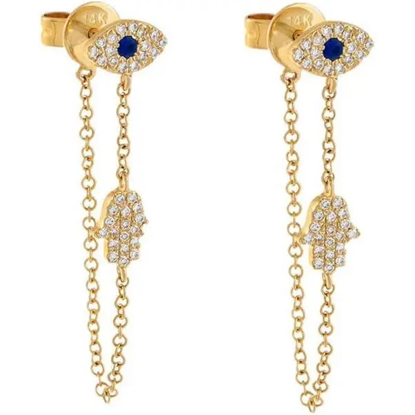 Dangle Drop Earrings for Women with Evil Eye & Hamsa Hand Charm, 925 Sterling Silver Post, Dainty AAA Cubic Zirconia Protection Jewelry for Anniversary, Engagement, Dances, Aunt, Birthday, Eye Of The Devil, Female