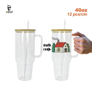ICESIP 12pcs/ctn 40oz sublimation clear glass handle tumbler mug with plastic straws,Cocktail Beer Soda Juice Party using Meet daily drinking water needs