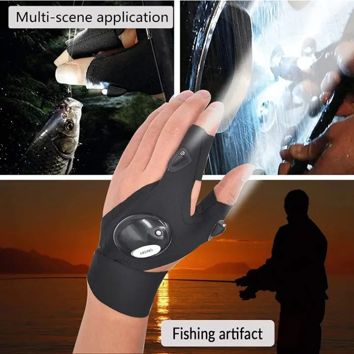 Rechargeable Waterproof LED Flashlight Gloves (1 Pair Pack) - Adult Outdoor Bushcrafting Gear for Hikers/Fishers, Home Supplies Gadget, Festive Gift for Him (Valentine's Day, Father's Day)