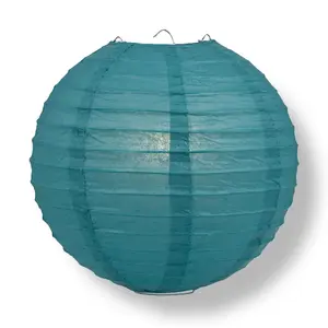 14" Tahiti Teal Round Paper Lantern, Parallel Ribbing, Chinese Hanging Wedding & Party Decoration