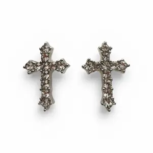 Silver Color Rhinestone Cross Stud Earrings