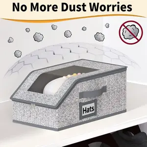 Stackable Hat Storage Box, Foldable Baseball Cap Organizer with Transparent Window, Zippered Folding Storage Box for Caps, Closet Organizer
