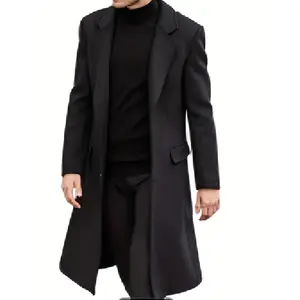 Elegant Plus-Size Men's Solid Red Long Coat - Fashionable Fleece-Lined Trench Jacket with Double-Breasted Buttons, Notch Lapel Collar for Fall/Winter, Machine Washable, Stylish Formal Wear|Double Breasted Jacket|Structured Design, Plus Size Tops Black