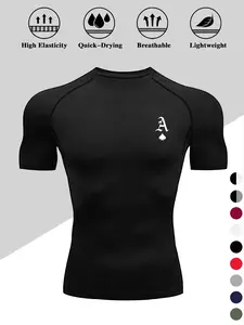 Men's Dragon Print Compression T-Shirt, Quick-Dry Breathable Stretch Fabric, Tight-Fitting Short Sleeve Top for Fitness and Outdoor Activities