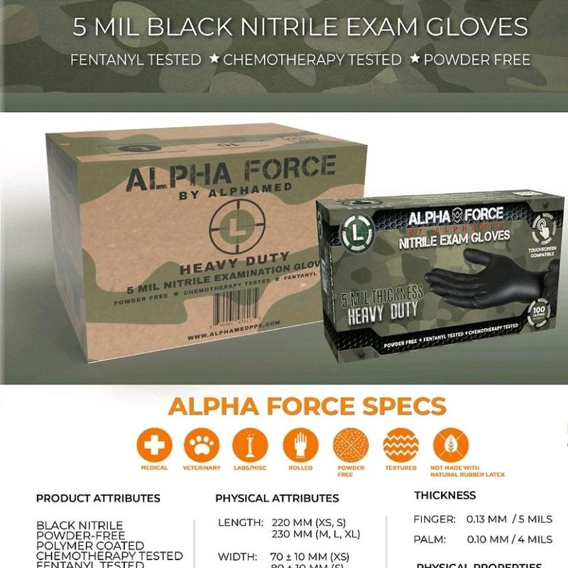 Alpha Force Heavy Duty Nitrile Exam Gloves 5 Mil Powder Free Latex Free 100% Tested