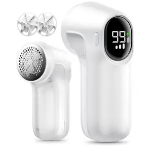 Rechargeable Fabric , 3-Speeds Electric Lint Remover  with LED Display, 6 Leaf , Sweater Depiller for Clothes, Furniture, Couch, Pills, Fuzz, Balls, White