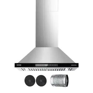 【Summervibes】VEVOR Wall Mount Range Hood,  , 30 inch Chimney-Style Ceiling Mount Vent, 800 CFM Stainless Steel Kitchen Stove Hood with Gesture & Touch Control, LED Light, Baffle Filters, Ducted/Ductless Convertible