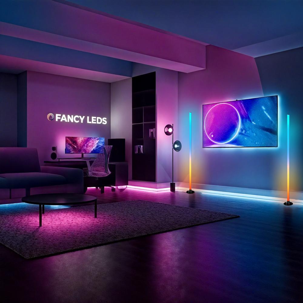 LED RGBIC Corner Floor Lamp, RGB+IC Music Sync DIY Mode, Remote Control, USB Power Supply, Three-Section Telescopic, Easy Installation, Color-Changing Multicolor Function, Suitable for Living Room, Bedroom, Game Room Decoration, and Living Room Floor Lamp