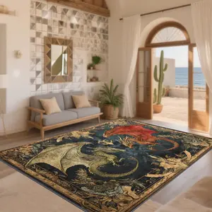 Velvet + soft and comfortable European classical art fantasy double dragon texture pattern print carpet, home decor carpet, living room large carpet, sofa cushion, entrance mat, coffee table mat, bedroom carpet, bedside carpet