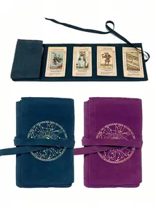 Velvet Tarot Card Storage Organiser Bag, Decorated with Mystical Zodiac Moon Disk, Blue, Drawstring Closure, Soft Fabric Case
