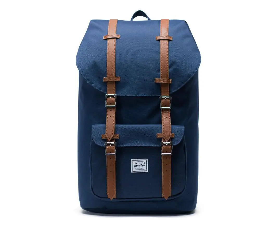 Herschel Little America Classic 25.0L Unisex Adults Backpack - Everyday Carry, Large Capacity Bag, Commuter Style, Navy/Tan Synthetic Leather, Campus Life Use
