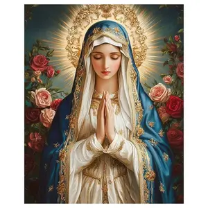 1 Set 40x50cm DIY Full Round Diamond Painting Kits, Sacred Virgin Mary Holding Baby, Religious Art Style, Sacred Theme, Sparkling Jewel Embellished Apparel Pattern, Gem & Radiant Elements, Sacred Atmosphere, Suitable For All Seasons
