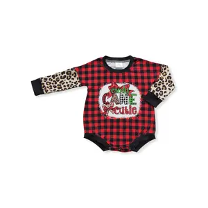 Christmas black red plaid Leopard Tree Print Long Sleeve OnePieces