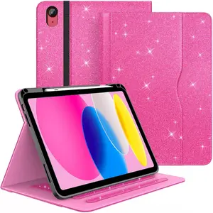 Case for iPad 11th Generation (A16) 11-inch 2025, for 10th Generation 10.9'' 2022, Glittering Sparkly iPad 11/10 th Gen Cover with Auto Sleep/Wake, Pencil Holder, Pocket Design, Pink