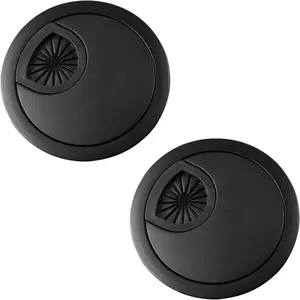 Desk Grommet Wire Organizer 2 Pack 60mm Black Plastic Cable Hole Cover for PC Computer Desk Cord Tidy