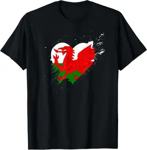 100% Cotton  Unisex Welsh Dragon Wales St Davids Day Heart Paint Splash T-Shirt