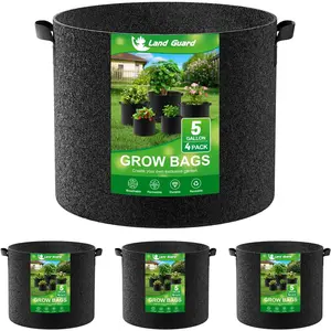 Land Guard 4-Pack Fabric Grow Bags, 300G Thickened Nonwoven Plant Grow Bags, Grow Pots for Plants, Growing Bags with Handles, Planting Bags