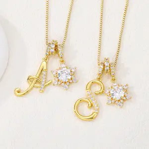 26-Letter Zircon-Embellished Initial & Star Double Pendant Necklace (Golden-Tone) | Ladies' Jewelry | A Perfect Gift Choice