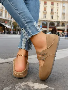 Women's Round Toe Flat Shoes, All-Season Comfortable Low Top Casual Shoes, Soft Material, Buckle Closure Design, Versatile Fashion Footwear, Daily Wear Shoes