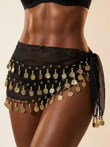 Belly Dance Hip Scarf, Sequins Decor Aesthetic Belly Dance Wrap Skirt Belt, Dance Performance Costume for Music Festival, Party, Yoga Class, Womenswear