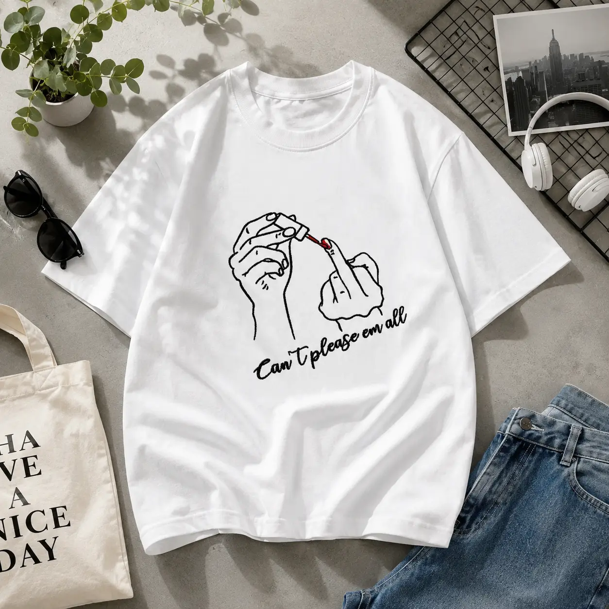 Embroidered Can't Please 'Em All Shirt, Organic Cotton Nail Tech T-Shirt, Funny Manicurist Gift, Nail Artist Tee