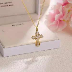 Diamond Cross Necklace Luxurious Vintage Punk Cross Pendant Necklace Women's Gold Chain for Everyday Wear and Gifting Chain i love my girlfriend gifts for women christmas gifts for women anniversary gifts for her christmasgiftideas