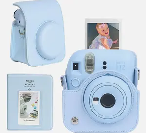 Fujifilm Instax Mini 12 Case Mint Blue PU Leather Cover with Free Photo Album for Stylish Protection and Organization