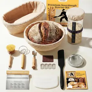Sourdough Starter Kit - Complete Sourdough Bread Baking Supplies with 24oz Glass Sourdough Starter Jar, 9" Round & 10" Oval Banneton Proofing Basket Set, Sourdough Tools - Artisan  for Bakers