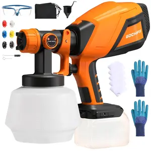 Cordless Paint Sprayer, HVLP Electric Spray Gun Compatible with Dewalt 20V Battery(Not Included), 6 Nozzles, Adjustable Flow/Width Control, 1200ml, Easy to Clean, for House Painting Furniture